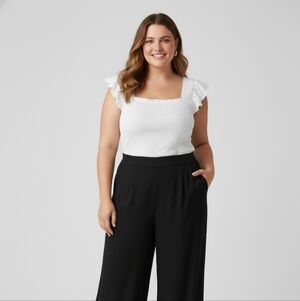 Sexy Smocked Square Neck Sleeveless Flutter Accent Fitted Top Curvy Plus size 3X